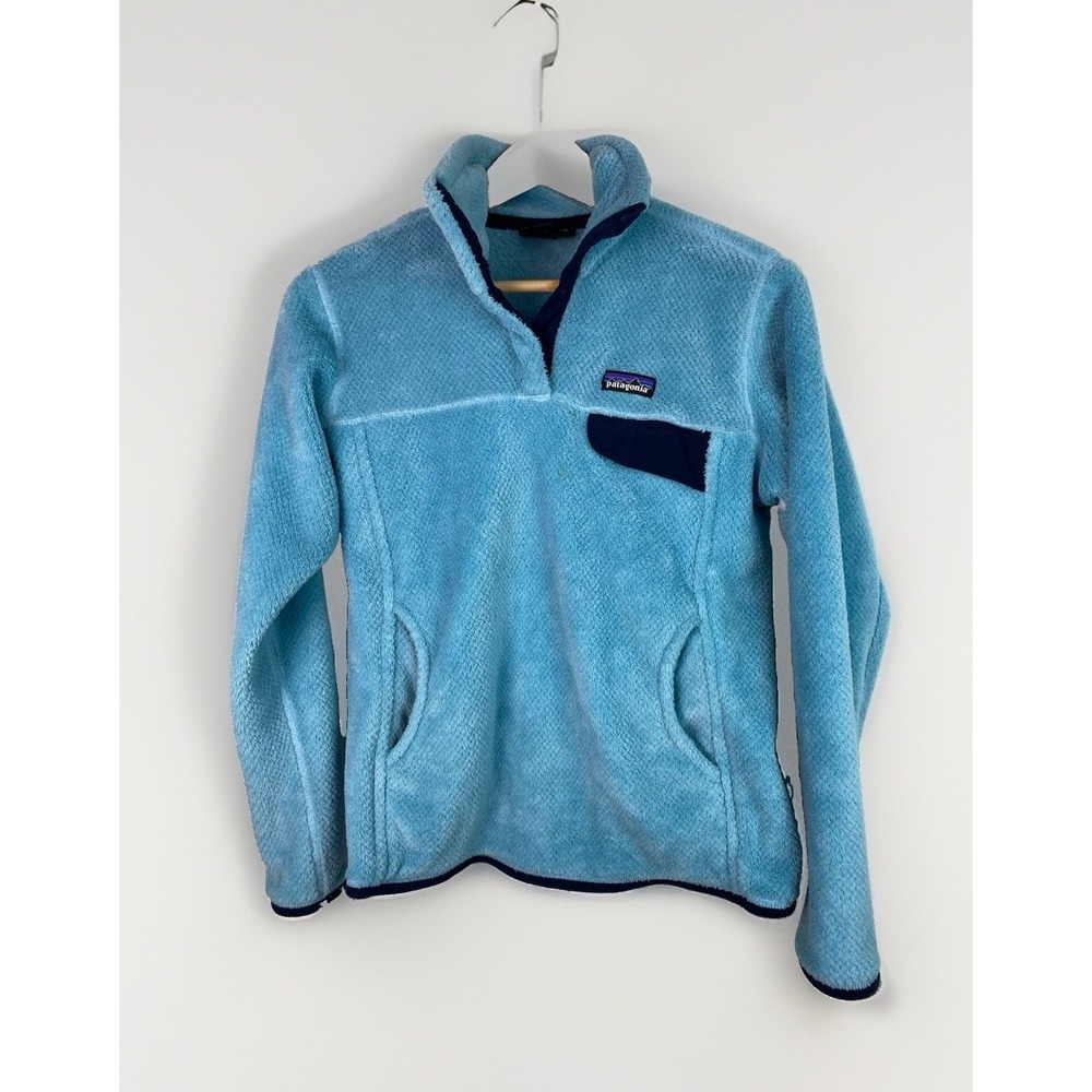 Patagonia Polartec 25442 Women's M Aqua Blue 1/4 Zip Fleece Snap Pullover Jacket